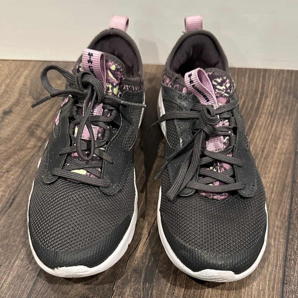 Girl's UA Black and Purple Athletic Shoes